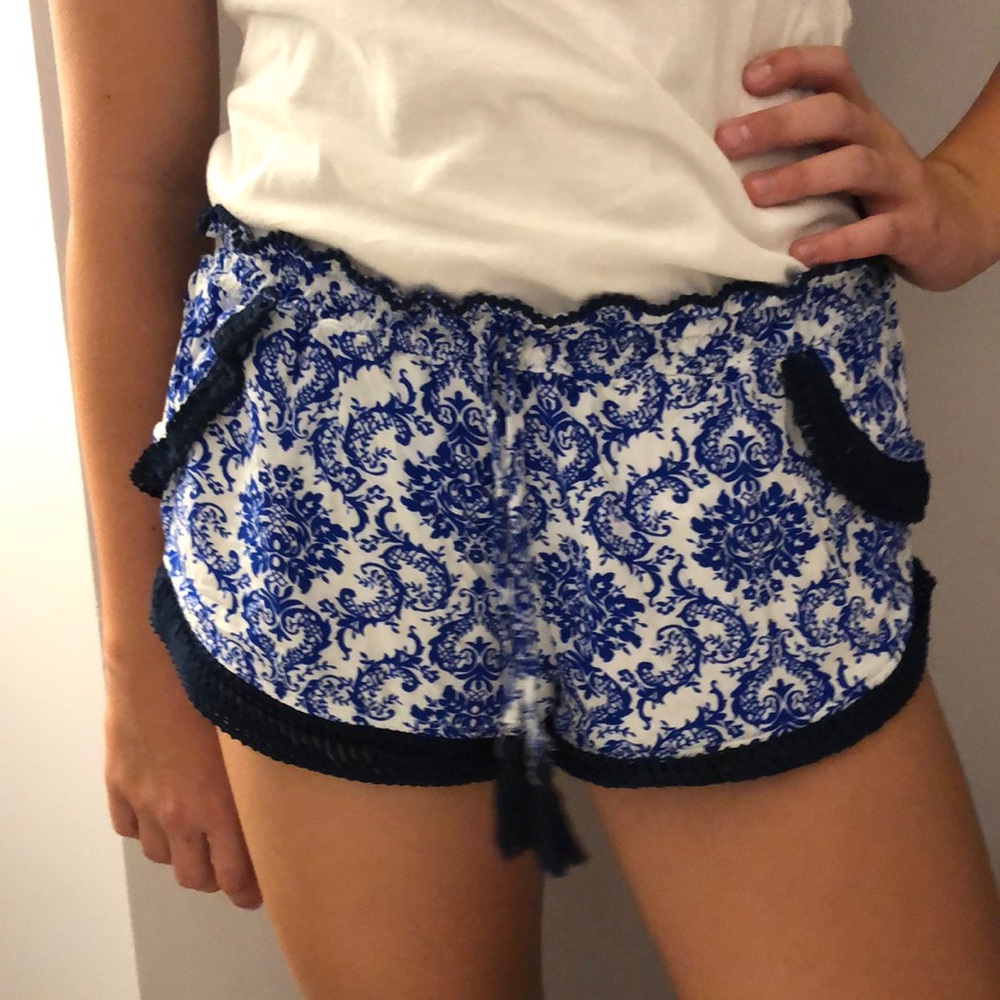 Blue and White Flowy Shorts